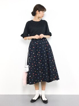 yukiさんの「スクエア刺繍シャンタンフレアスカート◆」を使ったコーディネート