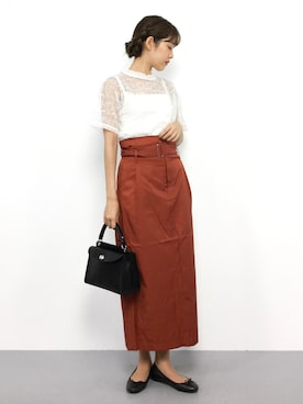 「アイテム（スカート、オレンジ系）」を使った、yukiさん（レディース・169cm）の夏コーディネート
