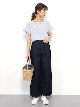 「JEANASIS（ジーナシス）のアイテム（かごバッグ）」を使った、yukiさん（レディース・169cm）の夏コーディネート