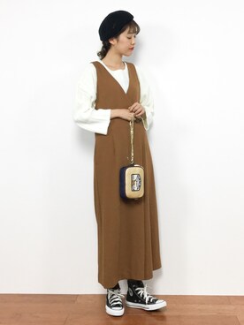 「アイテム（サロペット/オーバーオール、イエロー系）」を使った、yukiさん（レディース・169cm）の秋コーディネート