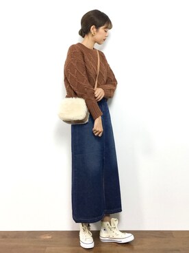 yukiさんの「KBF+　フロントスリットロングデニムスカート」を使ったコーディネート