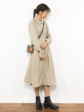 「amelier MAJESTIC LEGON（アメリエルマジェスティックレゴン）のアイテム（シャツワンピース）」を使った、yukiさん（レディース・169cm）の秋コーディネート