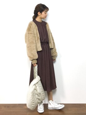 yukiさんの「ドット柄ハイネックワンピース-2017AW-」を使ったコーディネート