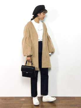 「select MOCA（セレクトモカ）のアイテム（ノーカラージャケット）」を使った、yukiさん（レディース・169cm）の冬コーディネート