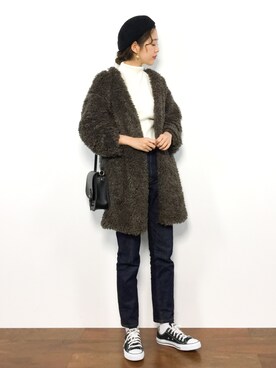 「Green　Parks（グリーンパークス）のアイテム（ノーカラージャケット）」を使った、yukiさん（レディース・169cm）の冬コーディネート