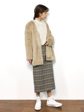 「SpRay（スプレイ）のアイテム（ノーカラージャケット）」を使った、yukiさん（レディース・169cm）の冬コーディネート