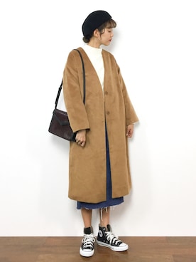 「SEVENDAYS=SUNDAY（セブンデイズサンデイ）のアイテム（ノーカラージャケット）」を使った、yukiさん（レディース・169cm）の冬コーディネート