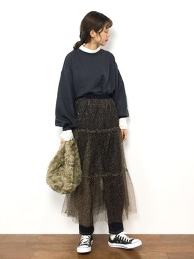 yukiさんの「チュール×サテンティアードスカート」を使ったコーディネート