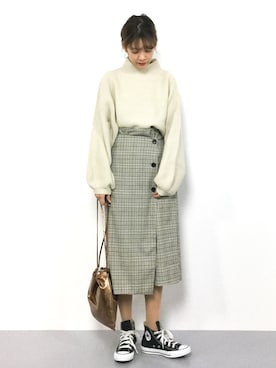 「titivate（ティティベイト）のボトルネックボリュームスリーブニット（ニット/セーター）」を使った、yukiさん（レディース・169cm）の冬コーディネート