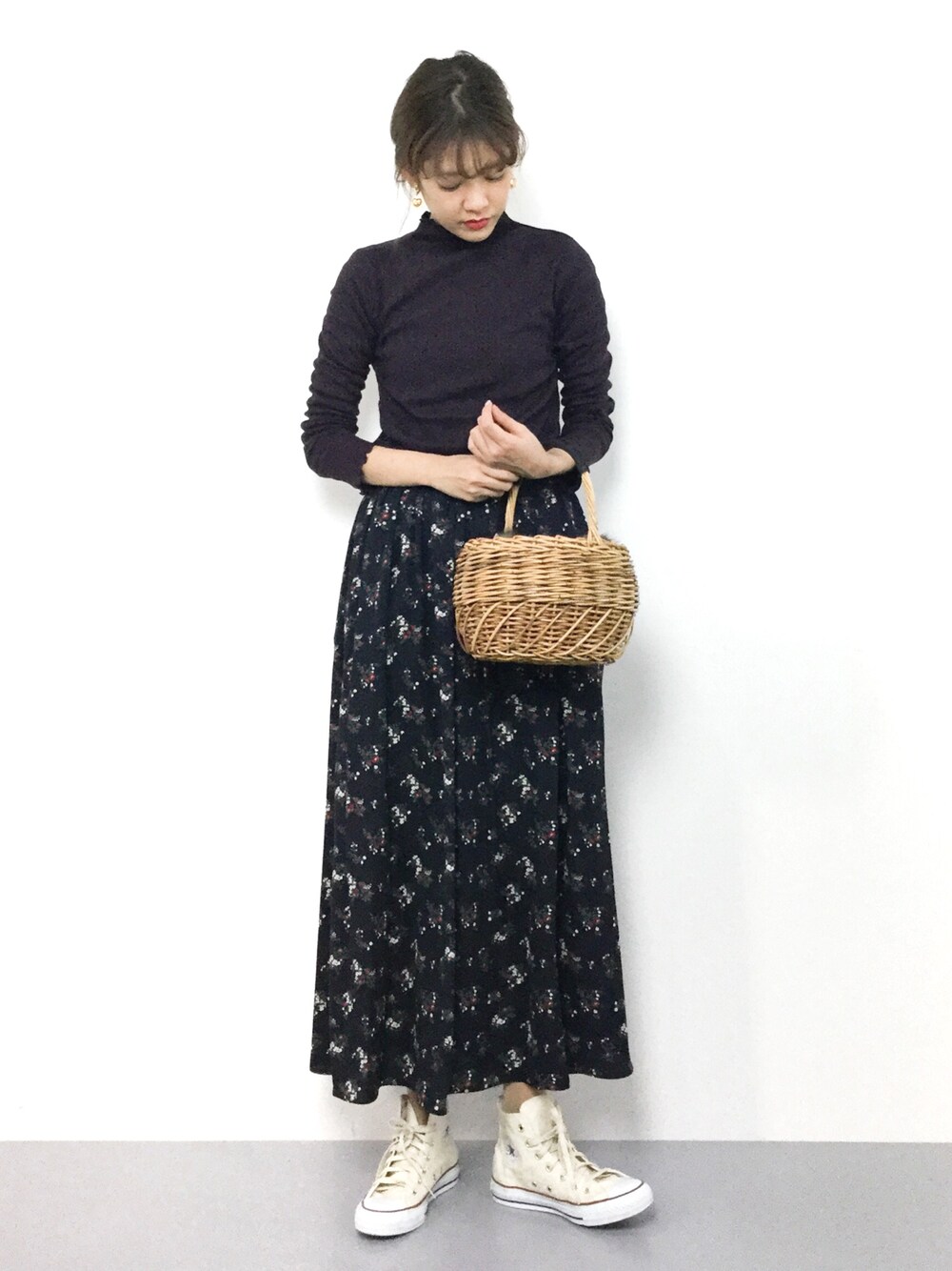 新品　Spick & Span フラワープリント マキシギャザースカート　カラシ Spick & Span - 新品 Spick & Span フラワープリント マキシ