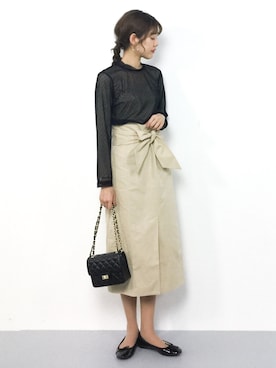 「select MOCA（セレクトモカ）のハイウエストロング丈ペンシルスカート（スカート）」を使った、yukiさん（レディース・169cm）の春コーディネート