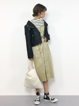 「RESEXXY（リゼクシー）のアイテム（ライダースジャケット）」を使った、yukiさん（レディース・169cm）の春コーディネート