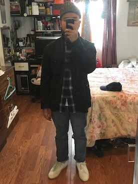 「COMMON PROJECTS（コモンプロジェクト）のアイテム（シューズ）」を使った、AnthonyNguyenさん（メンズ・168cm）の冬コーディネート