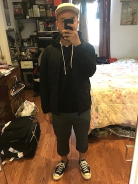 「REIGNING CHAMP（レイニングチャンプ）のアイテム（ダウンベスト）」を使った、AnthonyNguyenさん（メンズ・168cm）の冬コーディネート