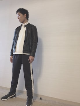 「コムサ」｜「アイテム（ライダースジャケット）」を使った、せーやさん（メンズ・170cm）の春コーディネート