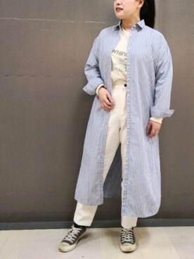「Wrangler」｜「アイテム（シャツワンピース）」を使った、tomo☺さん（レディース・159cm）の冬コーディネート