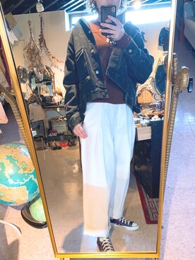 「H&M（エイチ・アンド・エム）のアイテム（パンツ、ホワイト系）」を使った、Petaloさん（レディース・165cm）の春コーディネート