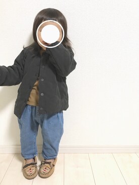 「アイテム（モカシン/デッキシューズ）」を使った、echico☺︎︎さん（キッズ・80cm）の秋コーディネート
