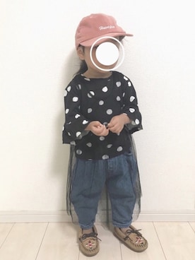 「アイテム（モカシン/デッキシューズ）」を使った、echico☺︎︎さん（キッズ・80cm）の秋コーディネート