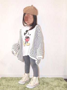 「ミッキーT」｜「アイテム（ハンチング/ベレー帽）」を使った、echico☺︎︎さん（キッズ・90cm）の秋コーディネート