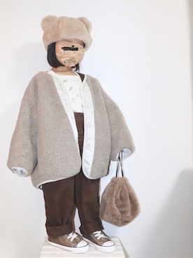「動物モチーフ」｜「アイテム（ジャケット/アウター）」を使った、echico☺︎︎さん（キッズ・90cm）の冬コーディネート