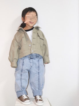 「コクーンシルエットジーンズ」｜echico☺︎︎さん（キッズ・90cm）の冬コーディネート