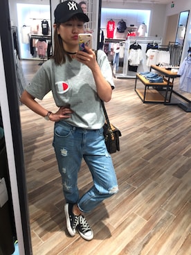 「US（アス）のアイテム」を使った、椿芽树さん（レディース・163cm）の夏コーディネート