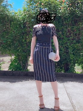 「INGNI（イング）のマルチストライプナロー／スカート（スカート、ブルー系）」を使った、hinohikariさん（レディース・163cm）の夏コーディネート