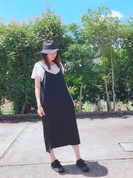 「GLOBAL WORK（グローバルワーク）のフェルトロングブリムハット/705078（ハット）」を使った、inaryoさん（レディース・162cm）の夏コーディネート