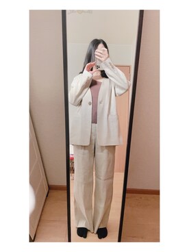 「クレドナ」｜「アイテム（ノーカラージャケット）」を使った、あいさん（レディース・162cm）の春コーディネート