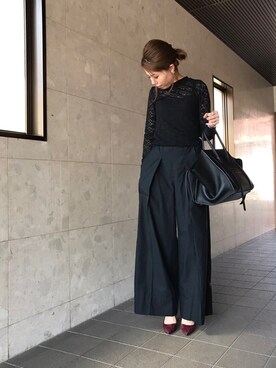 「UNIQLO（ユニクロ）のWOMEN オックスフォードワイドパンツ＋E（その他パンツ）」を使った、a_outfitさん（レディース・160cm）の春コーディネート