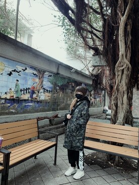 「oversize」｜「アイテム（ミリタリージャケット）」を使った、Annさん（レディース・158cm）の冬コーディネート