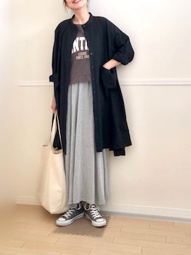 「マキシスカート」｜「アイテム（シャツワンピース）」を使った、yu*さん（レディース・166cm）の春コーディネート