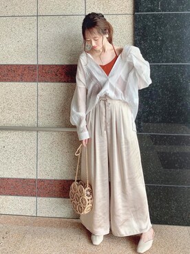 「MERCURYDUO（マーキュリーデュオ）のアイテム（パンツ）」を使った、瀬奈さん（レディース・166cm）の秋コーディネート