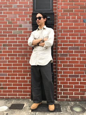 「RRL（ダブル アール エル）のアイテム（チノパンツ）」を使った、Human&Arrowさん（メンズ・169cm）の秋コーディネート