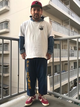 「STUSSY（ステューシー）のアイテム（Tシャツ/カットソー、ホワイト系）」を使った、Human&Arrowさん（メンズ・169cm）の秋コーディネート