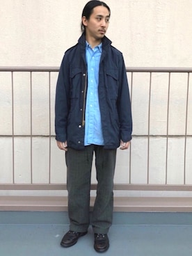 「M-65 民間のアイテム（ミリタリージャケット、ブルー系）」を使った、Human&Arrowさん（メンズ・169cm）の秋コーディネート