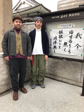 「STETSON（ステットソン）のアイテム（ハット、ブラウン系）」を使った、Human&Arrowさん（メンズ・169cm）の秋コーディネート