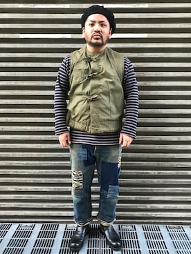 「505」｜「アイテム（ハンチング/ベレー帽）」を使った、Human&Arrowさん（メンズ・169cm）の秋コーディネート