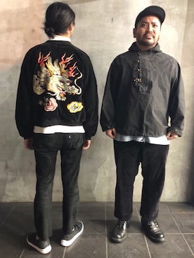 「VINTAGE（ヴィンテージ）のアイテム（その他アウター、ブラック系）」を使った、Human&Arrowさん（メンズ・169cm）の秋コーディネート