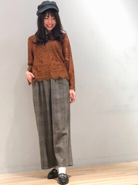 「ブラウンコーデ」｜「アイテム（キャスケット）」を使った、yuiさん（レディース・157cm）の秋コーディネート