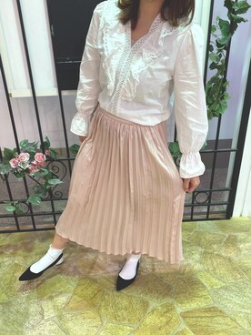 「one after another NICE CLAUP（ワンアフターアナザーナイスクラップ）のリバーシブルプリーツスカート（スカート）」を使った、mikuさん（レディース・165cm）の春コーディネート