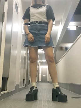 「OZOC（オゾック）のアイテム（デニムスカート）」を使った、sakuraさん（レディース・157cm）の夏コーディネート