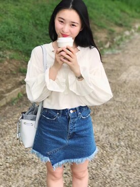 「アイテム（デニムスカート）」を使った、苏紫婷さん（レディース・160cm・20代）の夏コーディネート