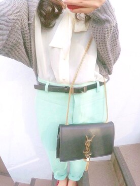 「Yves Saint Laurent（イヴサンローラン）のアイテム（ショルダーバッグ、ブラック系）」を使った、🌙미우미우さん（レディース・160cm）の冬コーディネート