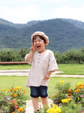 「LAGOM（LAGOM）のアイテム（ハンチング/ベレー帽）」を使った、yutoさん（キッズ・90cm）の夏コーディネート