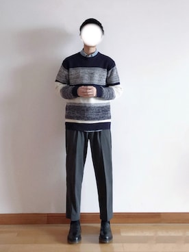 「SHIPS JET BLUE（シップスジェットブルー）のアイテム（ニット/セーター）」を使った、Kashimaさん（メンズ・170cm）の春コーディネート