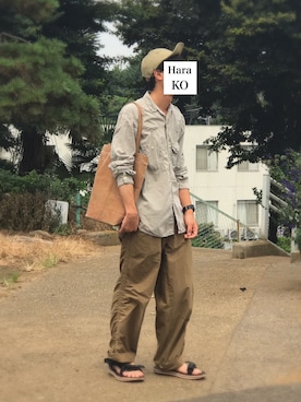 「パッカリングパンツ」｜はらこーさん（メンズ・165cm）の夏コーディネート
