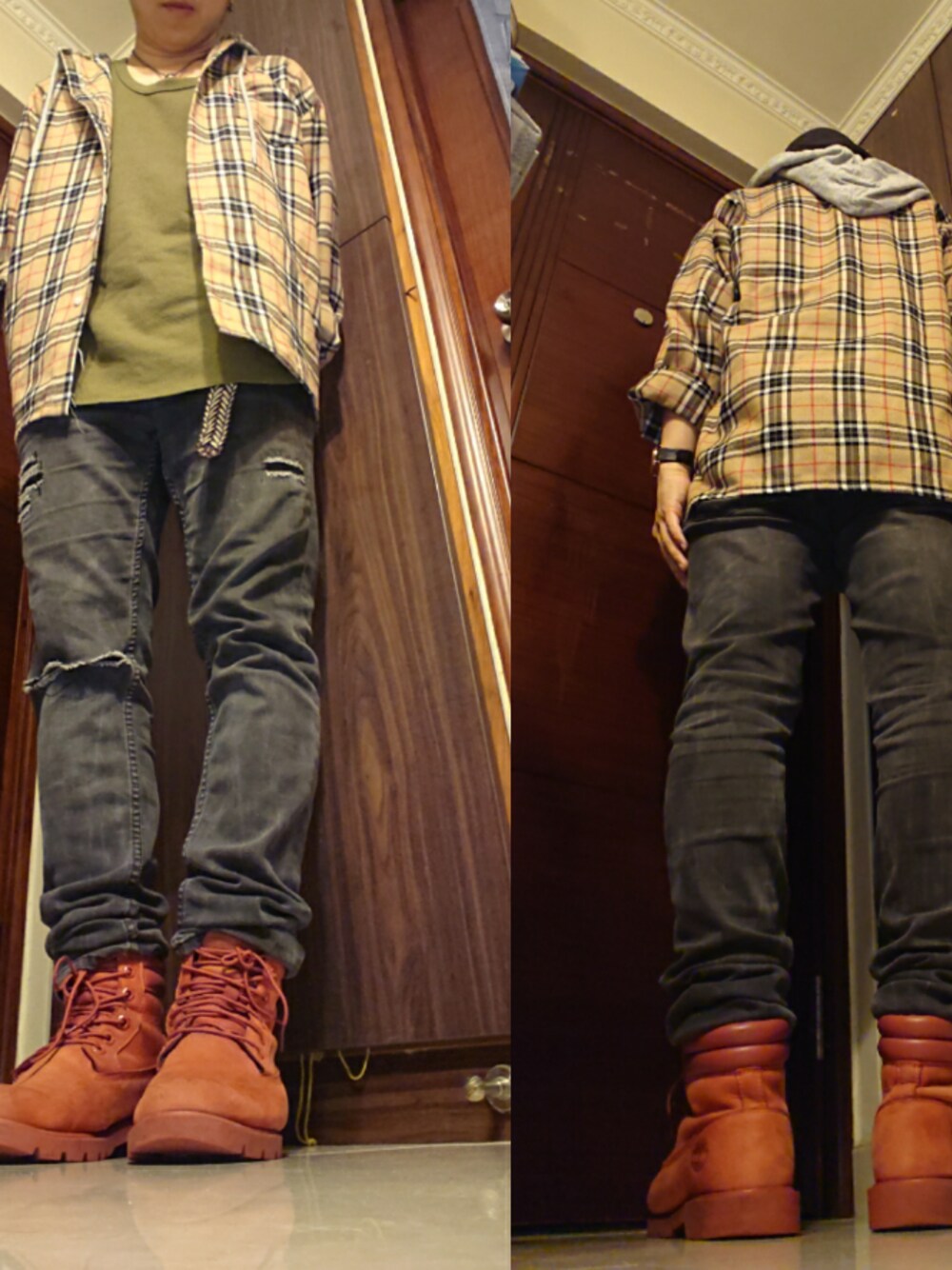 「Timberlandのアイテム（ブーツ、レッド系）」を使った、mike_jan_lamさん（メンズ・170cm）の冬コーディネートの1枚目の写真