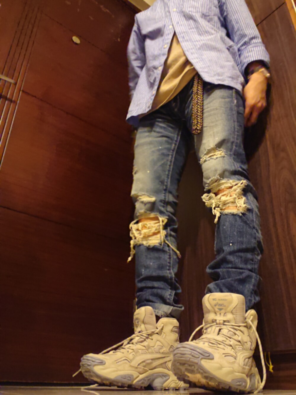 「Mujiのアイテム（シャツ/ブラウス、ブルー系）」を使った、mike_jan_lamさん（メンズ・170cm）の冬コーディネートの1枚目の写真